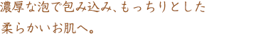 乱れやすい年齢肌を、濃厚な泡でときほぐし、明るいお肌にリセットします。