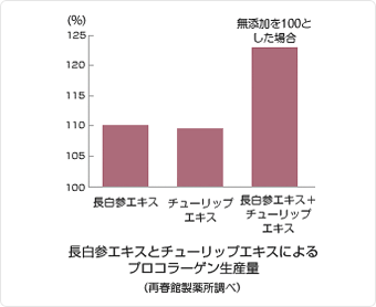 長白参エキスとチューリップエキスによるプロコラーゲン生産量