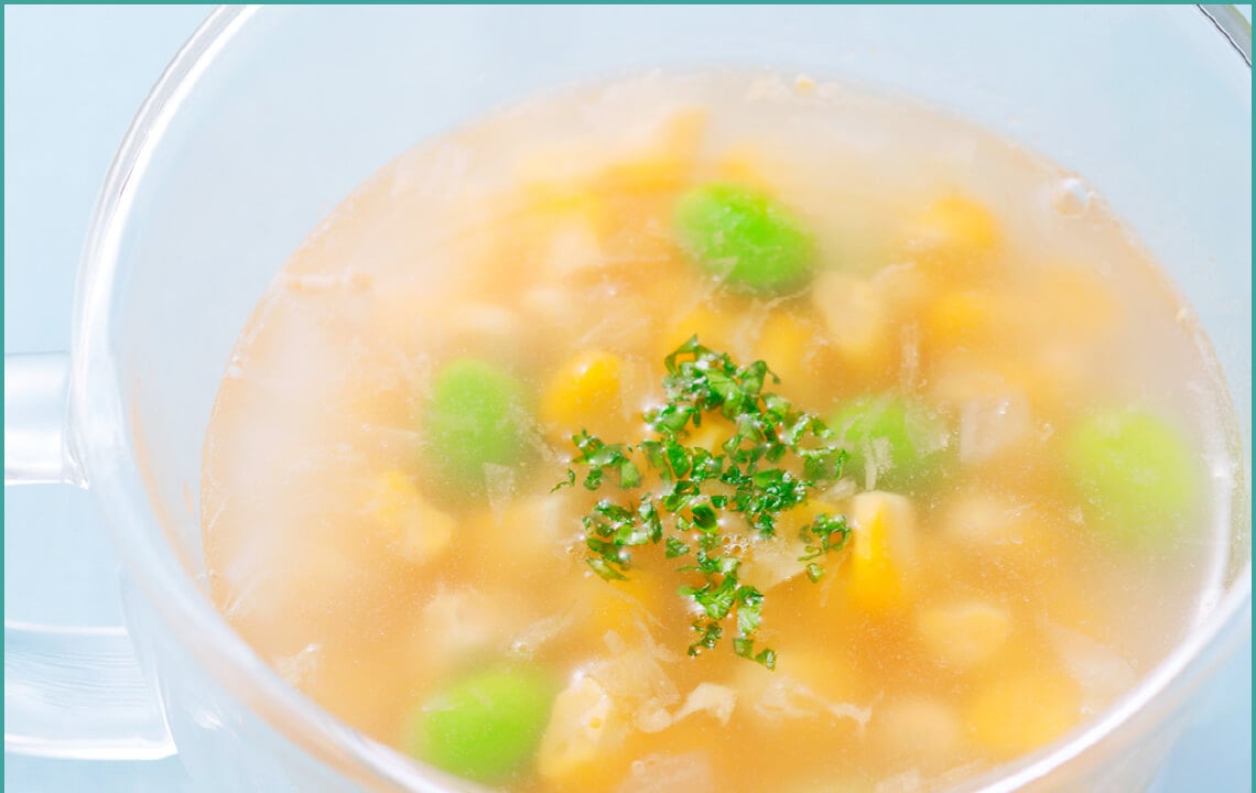 「とうもろこしと枝豆の冷製スープ」の写真