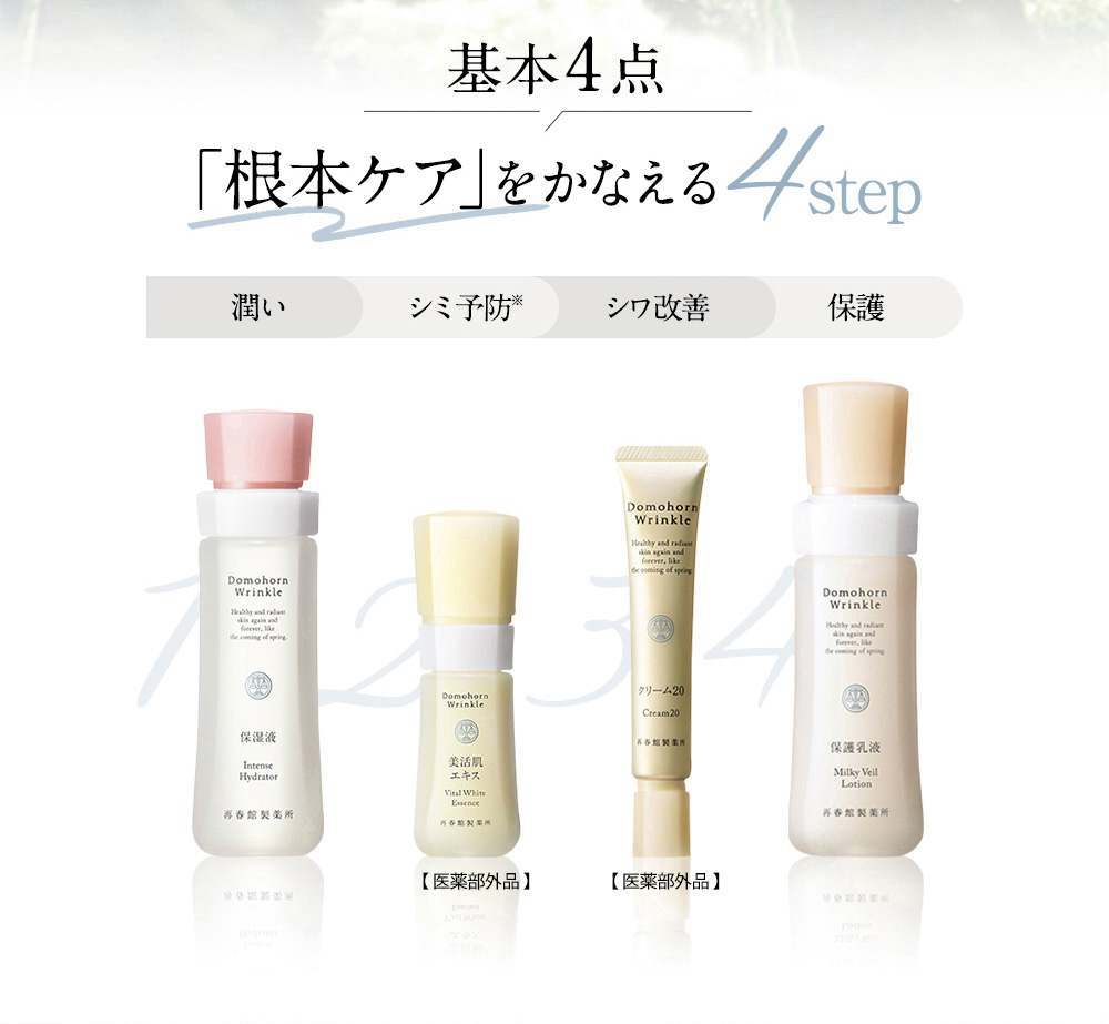 基本4点 「根本ケア」をかなえる4step 潤い シミ予防 シワ改善 保護