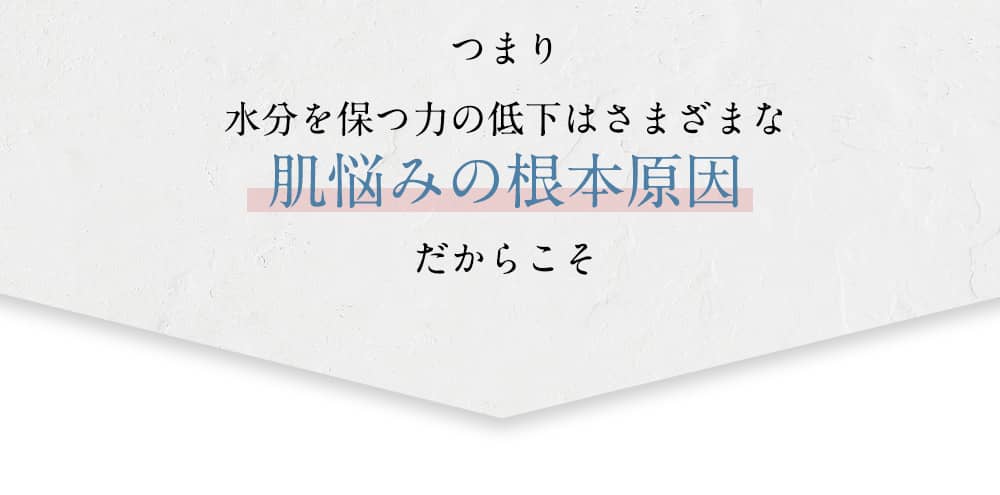 つまり 水分を保つ力の低下はさまざまな肌悩みの根本原因 だからこそ