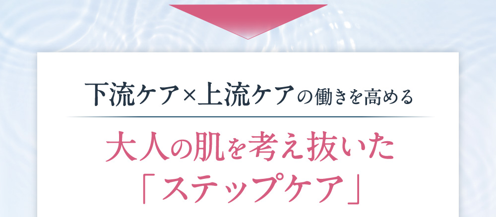 下流ケア×上流ケアの働きを高める >大人の肌を考え抜いた「ステップケア」