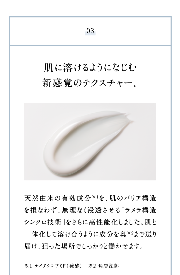 03 ���ɗn����悤�ɂȂ��ސV���o�̃e�N�X�`���[�B�V�R�R���̗L��������1���A���̃o���A�\���𑹂Ȃ킸�A�����Ȃ��Z��������u�������\���V���N���Z�p�v������ɍ����\�����܂����B���ƈ�̉����ėn�������悤�ɐ���������2�܂ő���͂��A�_�����ꏊ�ł�������Ɠ������܂��B��1 �i�C�A�V���A�~�h�i���y�j��2 �p�w�[��