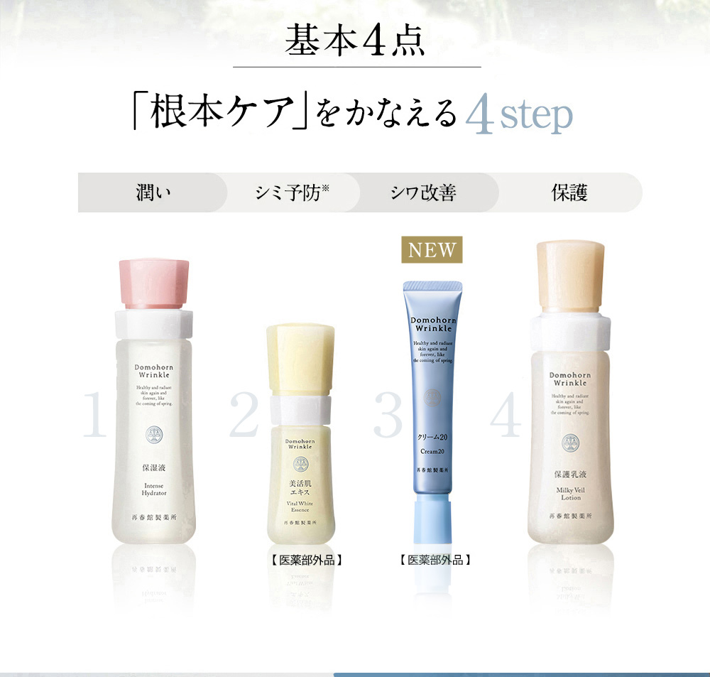 基本4点 「根本ケア」をかなえる4step 潤い シミ予防 シワ改善 保護